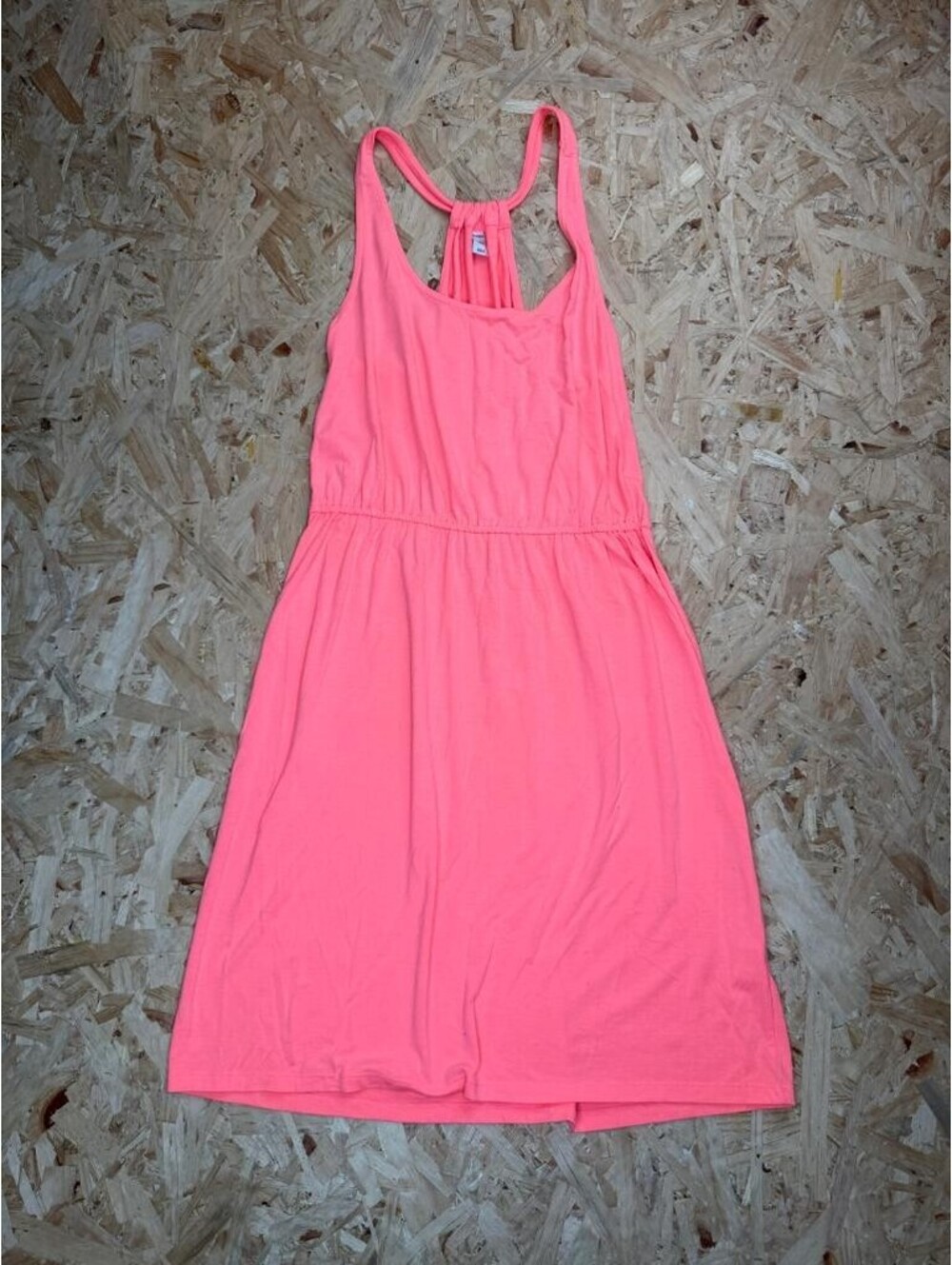 Old Navy Womens Large Neon Pink Racerback Knit Sundress Elastic Waist Casual